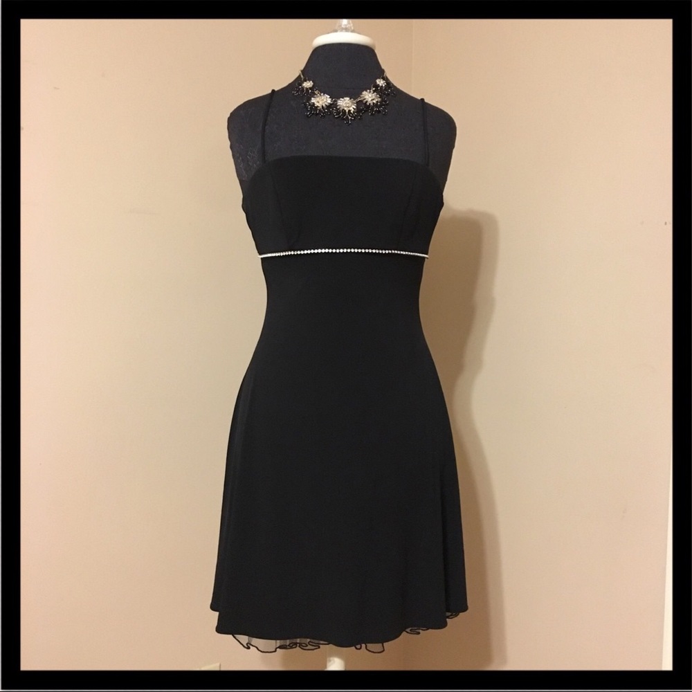 Black Spaghetti Strap Rhinestone Cocktail Dress